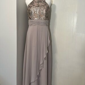 Calvin Klein Women’s Sleeveless Champagne Halter Maxi Formal Sheath Dress 4